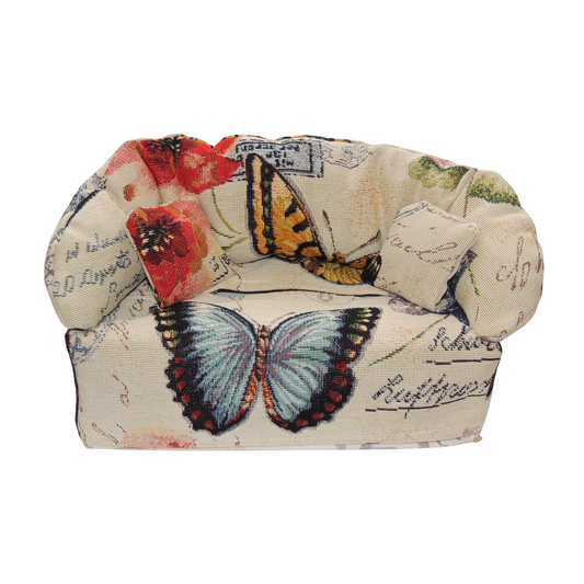 Taschentuchbox Überzug als Sofa dargestellt. Schmetterling