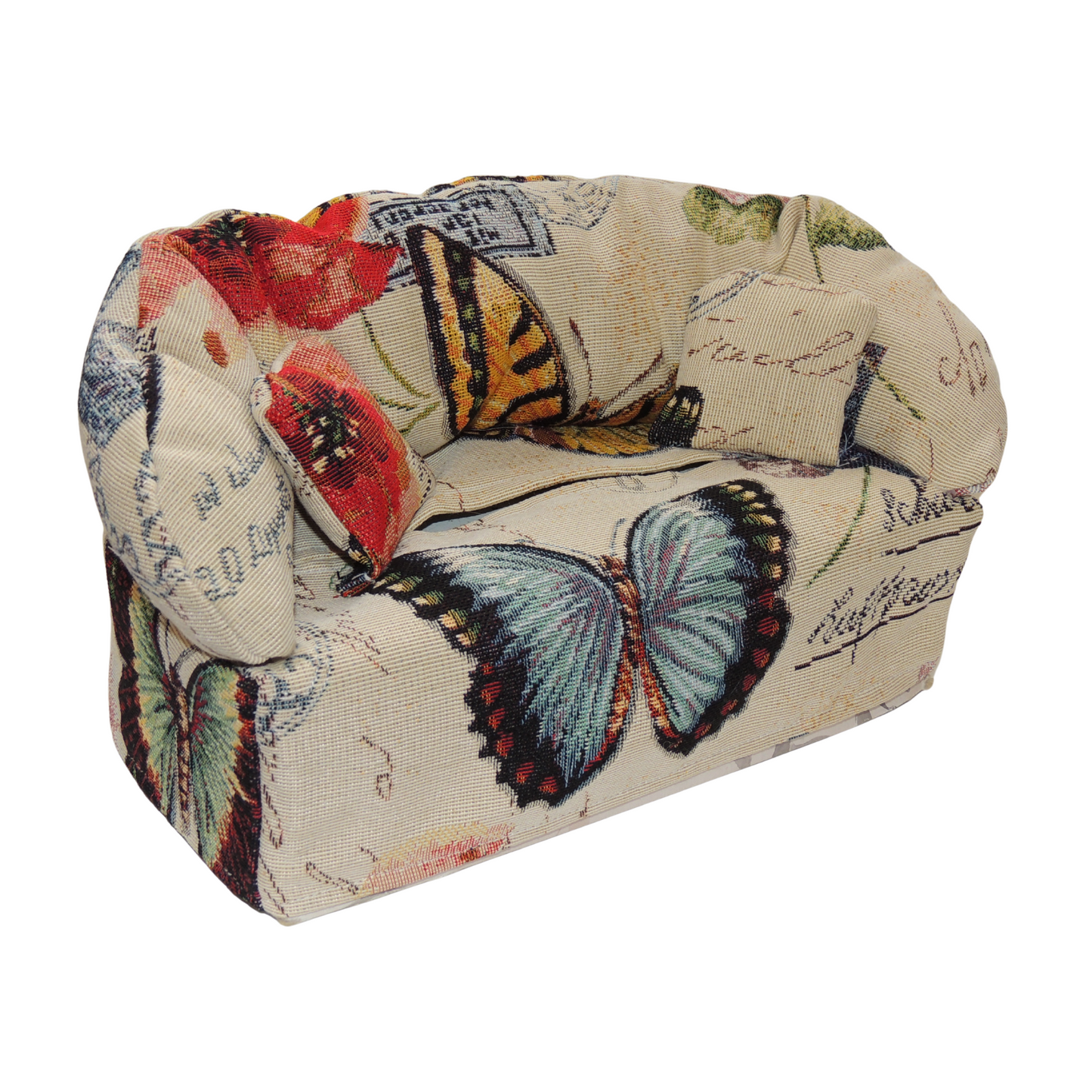 Taschentuchbox Überzug als Sofa dargestellt. Schmetterling