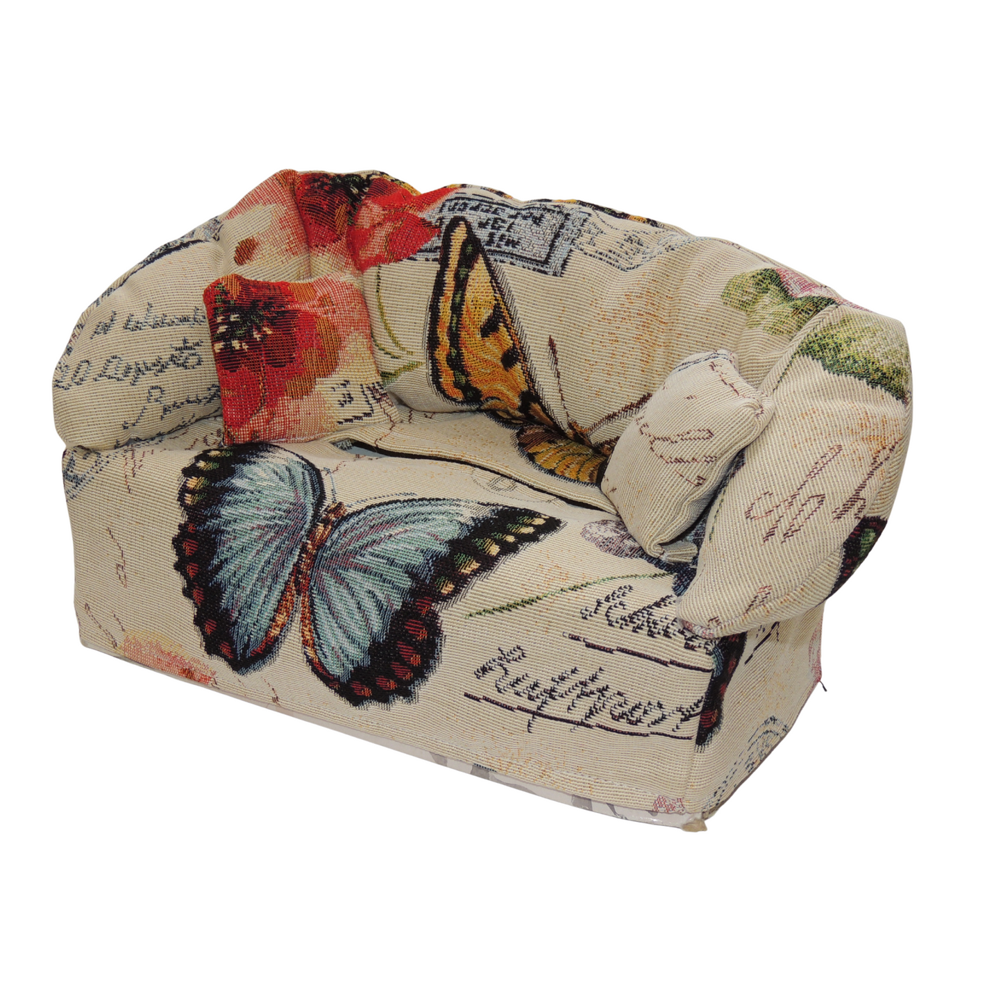 Taschentuchbox Überzug als Sofa dargestellt. Schmetterling
