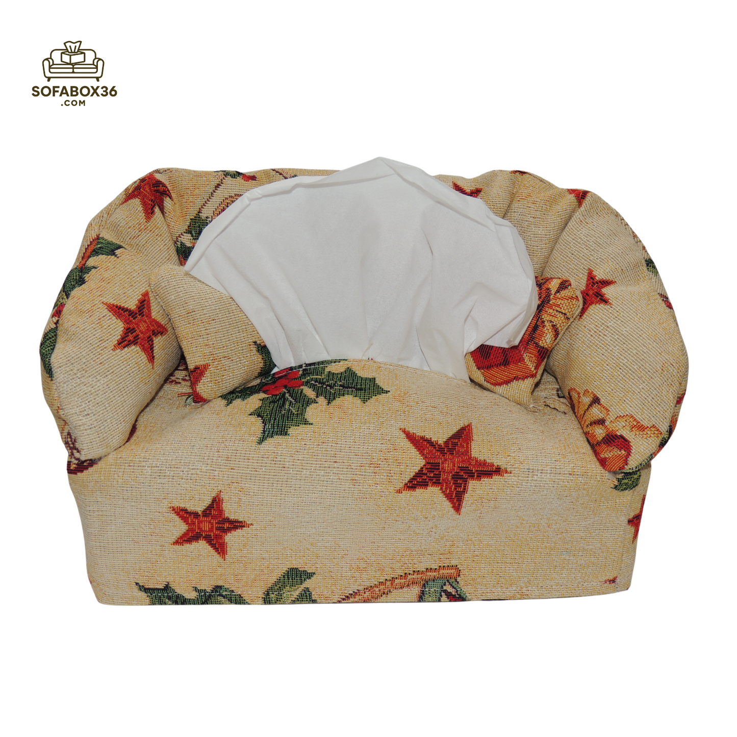 Taschentuchbox Überzug als Sofa dargestellt. Weihnachten