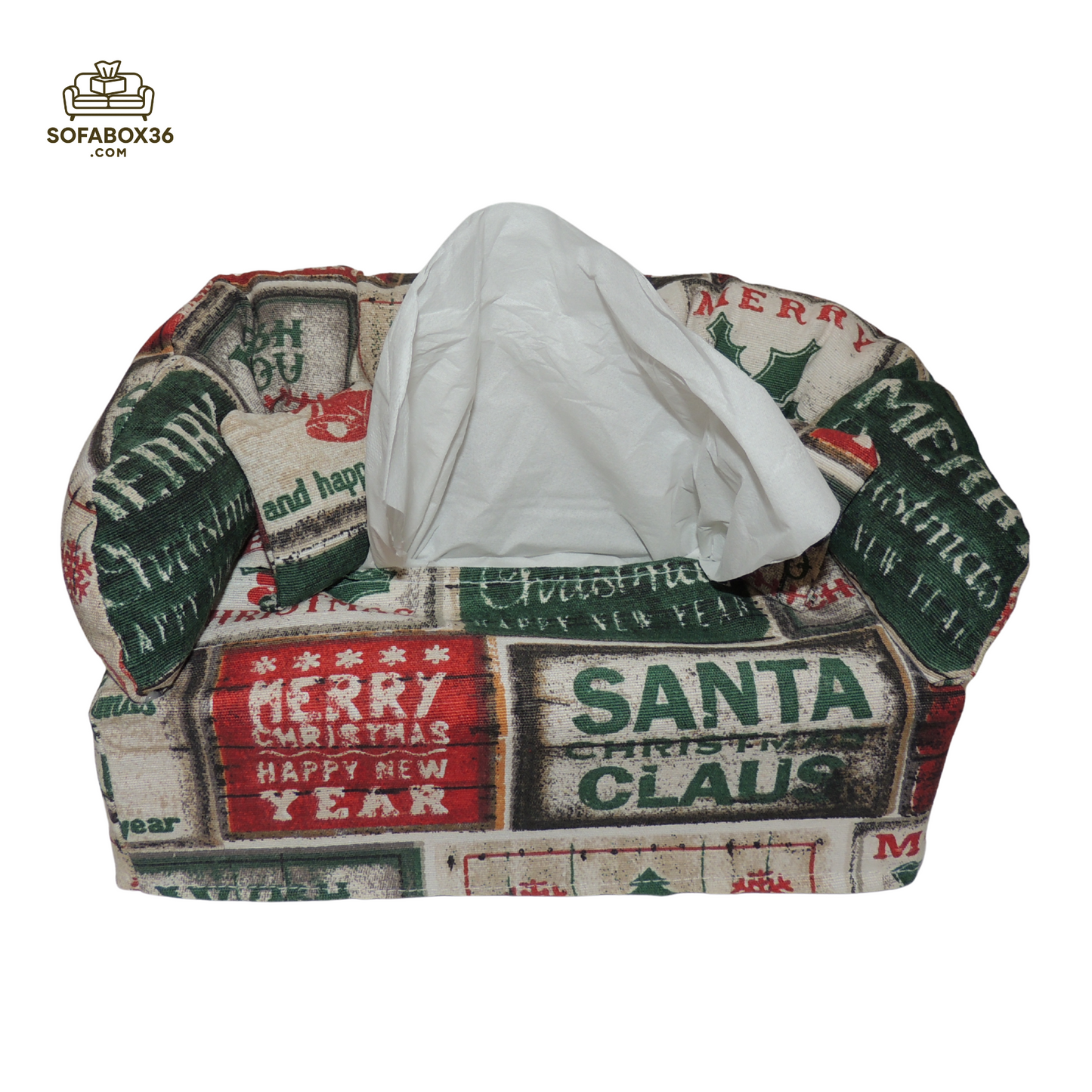 Taschentuchbox Überzug als Sofa dargestellt. Weihnachten