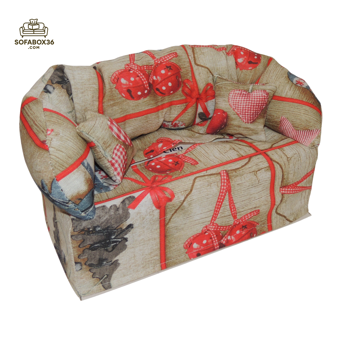 Taschentuchbox Überzug als Sofa dargestellt. Weihnachten
