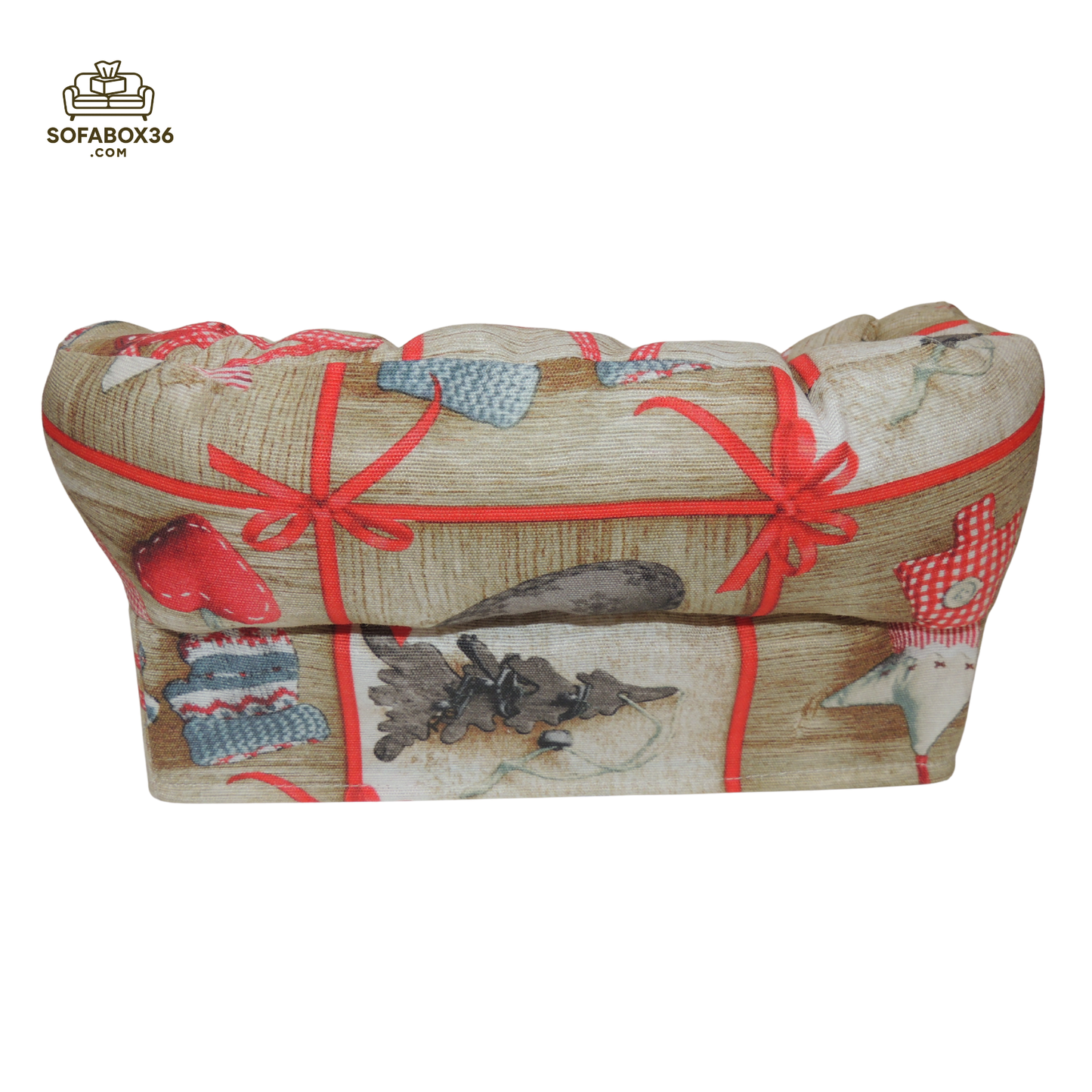 Taschentuchbox Überzug als Sofa dargestellt. Weihnachten