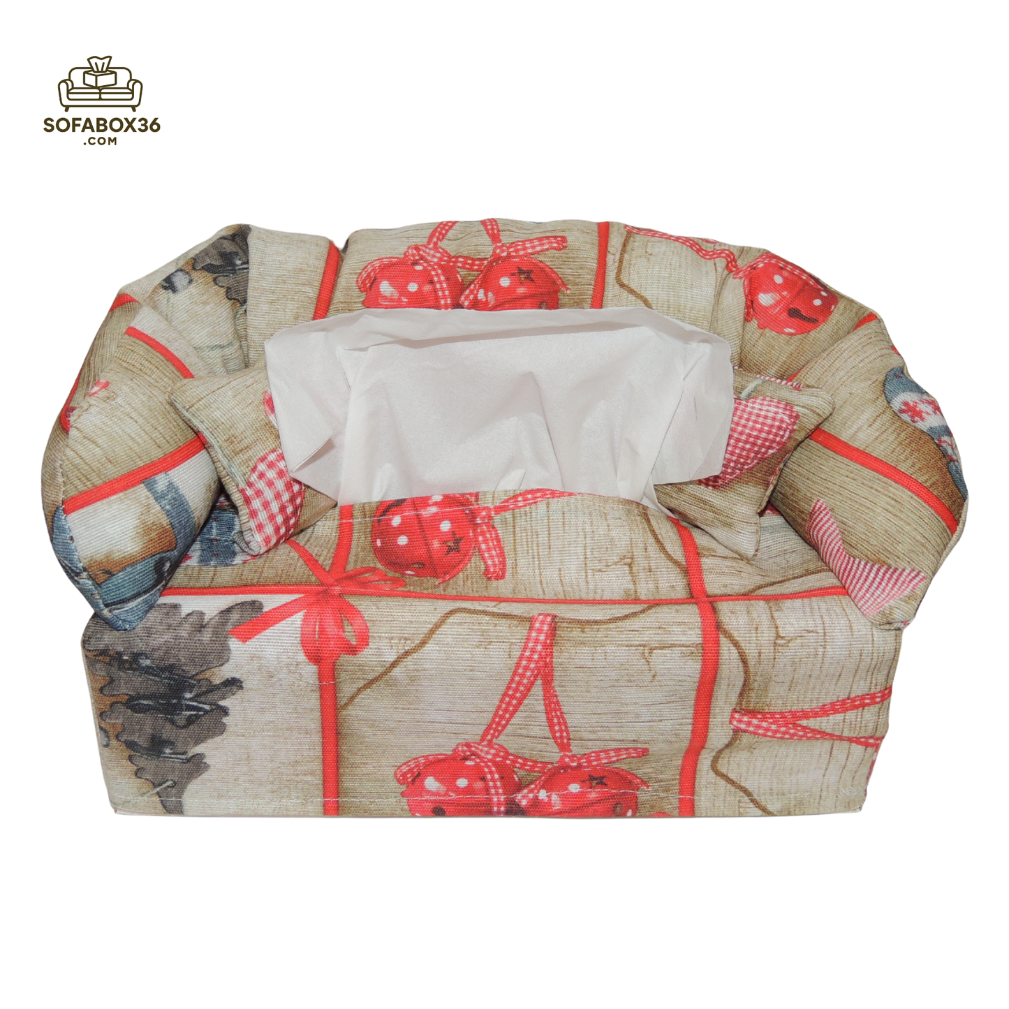 Taschentuchbox Überzug als Sofa dargestellt. Weihnachten