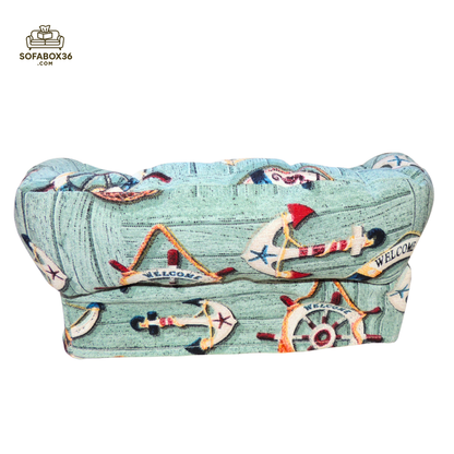 Tissue box cover designed to look like a sofa. Maritime theme.