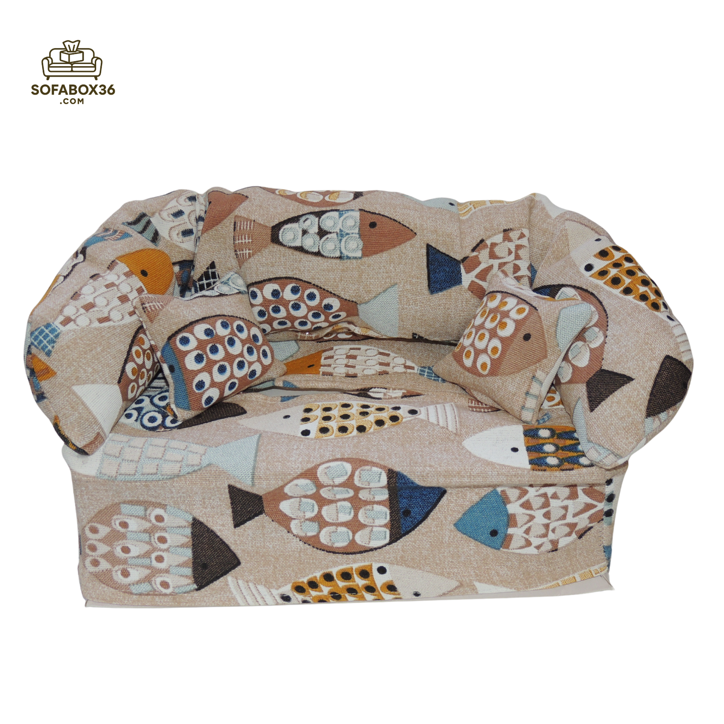 Taschentuchbox Überzug als Sofa dargestellt. Fische