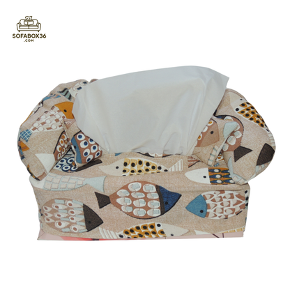 Taschentuchbox Überzug als Sofa dargestellt. Fische