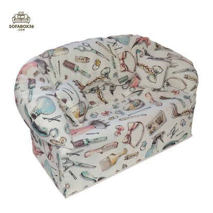 Tissue box cover depicted as a sofa. Hairdresser