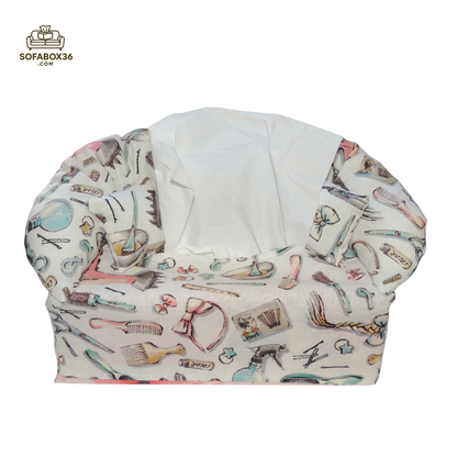 Tissue box cover depicted as a sofa. Hairdresser