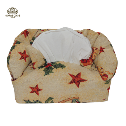 Taschentuchbox Überzug als Sofa dargestellt. Weihnachten