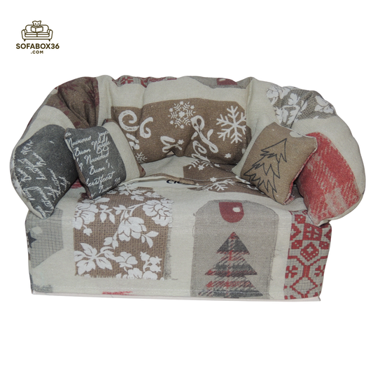 Taschentuchbox Überzug als Sofa dargestellt. Weihnachten
