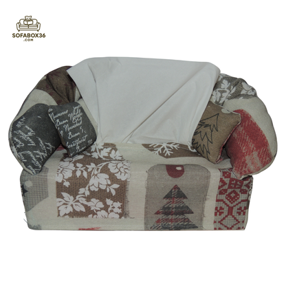 Taschentuchbox Überzug als Sofa dargestellt. Weihnachten