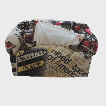 Taschentuchbox Überzug als Sofa dargestellt. Route 66, Amerika